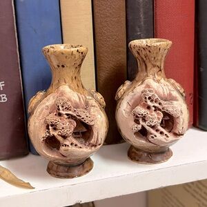 VTG Boho Pair of Japan Banko Ware Red Clay Bud Vases